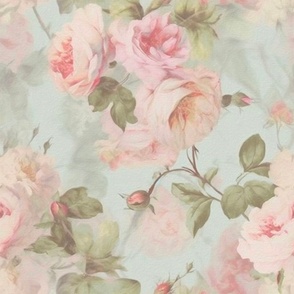 Vintage pink roses,blue background 
