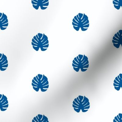 Blue Monstera Leaf Minimalistic Simple Tropical Summer jungle leaves Pattern in white and blue