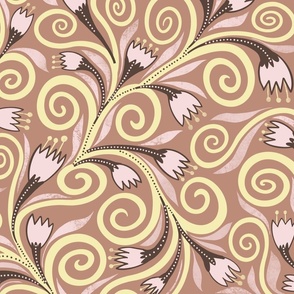 art nouveau flowers, beige background, jumbo   