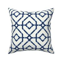 Chinoiserie bamboo trellis - pastel comforts coordinate - navy blue and sky blue on soft white - medium