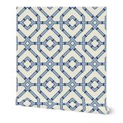 Chinoiserie bamboo trellis - pastel comforts coordinate - sky blue and navy blue on soft white - extra large