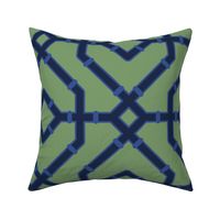 Chinoiserie bamboo trellis - pastel comforts coordinate - very dark navy blue on mid-green - extra large