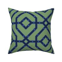 Chinoiserie bamboo trellis - pastel comforts coordinate - very dark navy blue on mid-green - large
