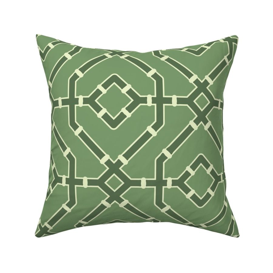 Chinoiserie bamboo trellis - pastel comforts coordinate - dark olive green on mid-green - large