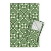 Chinoiserie bamboo trellis - pastel comforts coordinate - dark olive green on mid-green - large