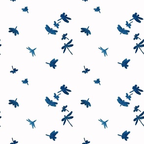 Blue Dragonflies on White 18x18