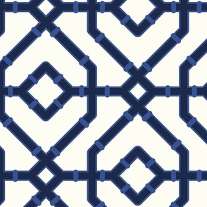 Chinoiserie bamboo trellis - very dark navy blue on Natural (#FEFDF4) - extra large