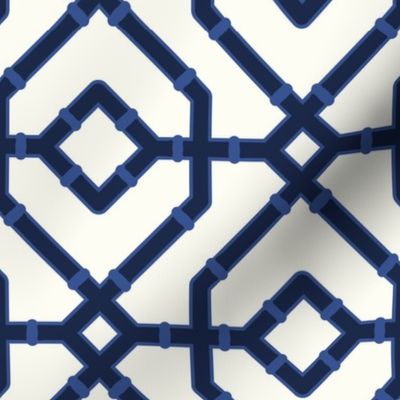 Chinoiserie bamboo trellis - very dark navy blue on Natural (#FEFDF4) - medium