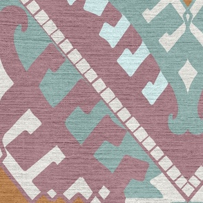 muted mint on mauve  and  ethnic pattern with linen texture - large scale