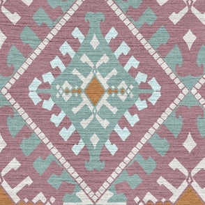muted mint on mauve  and  ethnic pattern with linen texture - medium scale