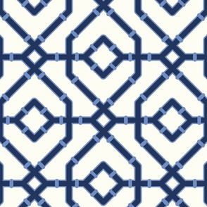 Chinoiserie bamboo trellis - navy blue and bright blue on Natural (#FEFDF4) - large