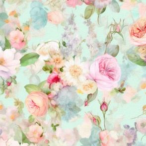 Vintage roses,spring flower,light blue,green background 