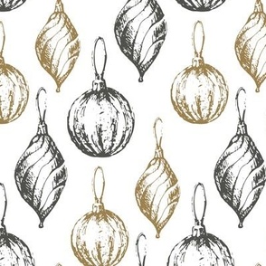 Retro Sketch Ornaments in Gold and Silver on White