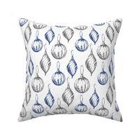 Retro Sketch Ornaments in Blue and Silver on White