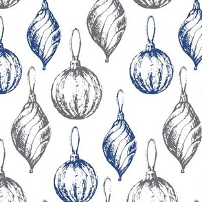 Retro Sketch Ornaments in Blue and Silver on White