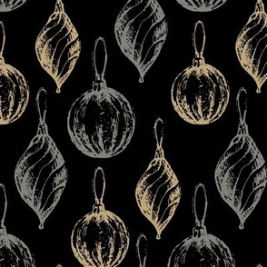 Retro Sketch Ornaments in Gold and Silver on Black