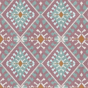 muted mint on mauve  and  ethnic pattern with linen texture - small scale