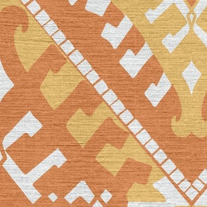 orange and yellow ethnic pattern with linen texture - large scale