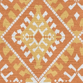 orange and yellow ethnic pattern with linen texture - medium scale