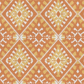 orange and yellow ethnic pattern with linen texture - Small scale