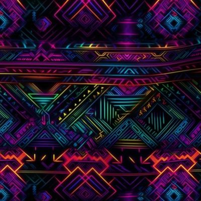 EDM Rave Psychedelic Neon Otherworldly Fractals Seamless Tribal Pattern Boho Music Festival Spiritual Sacred Geometry