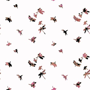 Pink Black Dragonflies on White 18x18