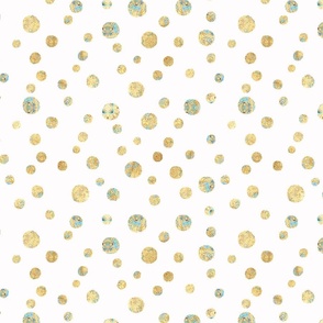 Gold Turquoise Dots on White
