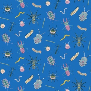 Beetles and bugs - blue background