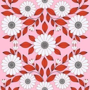 Ornamental daisies pattern in pink LARGE
