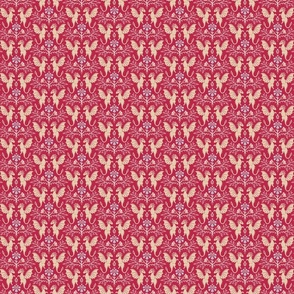 Dragons Damask - traditional, fantasy, floral, geek, goth - Viva Magenta, colour of the year 2023  - Pollinator Dragons coordinate - small