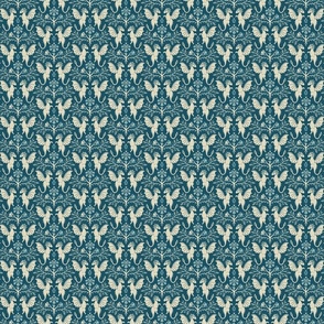 Dragons Damask - traditional, fantasy, floral, vintage - teal and cream - Pollinator Dragons coordinate - small