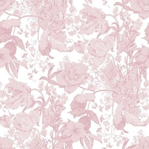Victorian Floral Toile in Light Burgundy on White - Coordinate