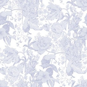 Victorian Floral Toile in Light Cobalt Blue on White - Coordinate