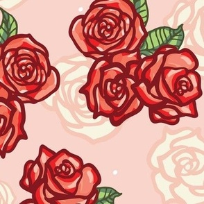 Red Roses on Pink