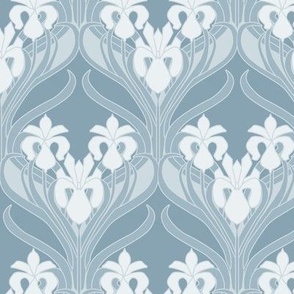 1900 Vintage Art Nouveau Irises by Rene Beauclair in French Blue - Coordinate - Medium Scale