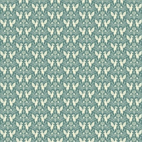 Dragons Damask - traditional, fantasy, floral, vintage - muted dusty green - Pollinator Dragons coordinate - small