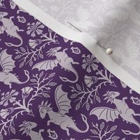 Dragons Damask - traditional, fantasy, floral, goth - royal purple - Pollinator Dragons coordinate - small