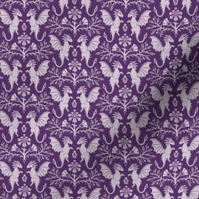 Dragons Damask - traditional, fantasy, floral, goth - royal purple - Pollinator Dragons coordinate - small