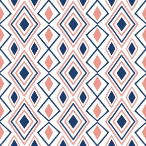 Abstract Light Coral, WHite and Navy Tile  Repeated Design in Diamonds