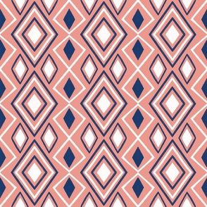 Abstract Light Coral, White and Navy Tile  Repeated Design in Diamonds