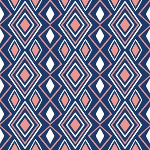 Abstract Light Coral, White and Navy Tile  Repeated Design in Diamonds