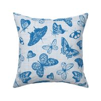 Vintage Butterflies in Blue // Monochromatic, linen texture