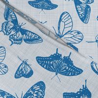 Vintage Butterflies in Blue // Monochromatic, linen texture