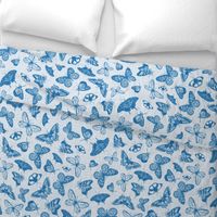 Vintage Butterflies in Blue // Monochromatic, linen texture