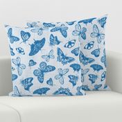 Vintage Butterflies in Blue // Monochromatic, linen texture