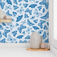 Vintage Butterflies in Blue // Monochromatic, linen texture