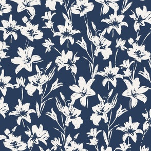 Kilda Painted Distressed Floral - Navy Large