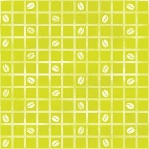 Cocoa beans on distressed sprout green and white grid