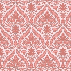 small scale // Memories of William Morris Pink Peach damask fabrics Dandelion 