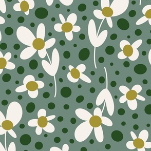 Ditsy Daisy Dots - Sage - Large Scale